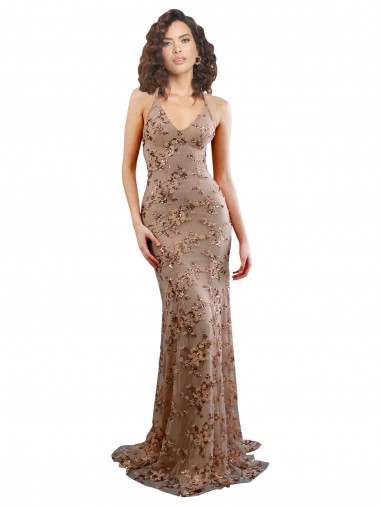 Buy Long Rose Gold Sleeveless Mermaid Open Back Formal Evening Dress