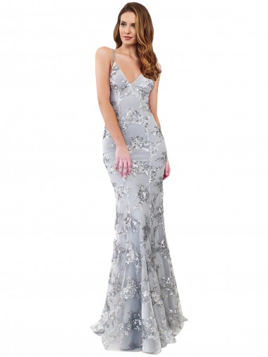 Buy Long Silver Sleeveless Mermaid Open Back Formal Evening Dress