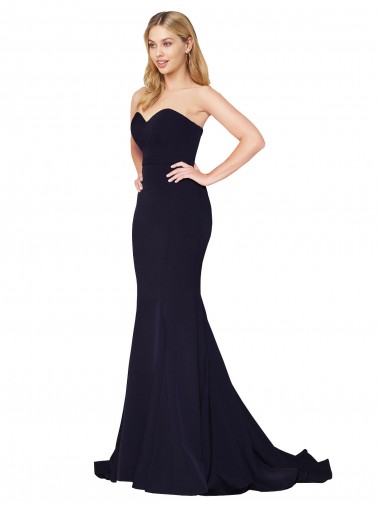 Buy Sweep Train Dark Navy Sleeveless Mermaid Formal Evening Dress