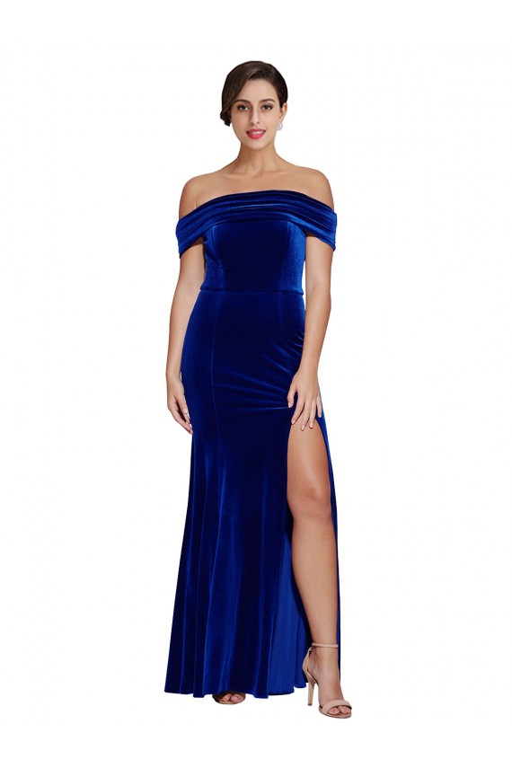 Buy Long Royal Blue Sleeveless Mermaid Side Slit Formal Evening Dress
