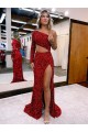 Buy Sweep Train Burgundy Long Sleeves Mermaid Velvet Sequin Evening Dress