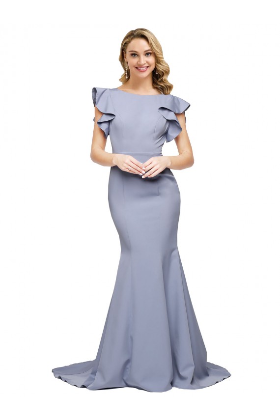 Buy Sweep Train Smoke Blue Sleeveless Mermaid V-Back Formal Evening Dress
