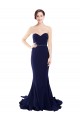 Buy Sweep Train Dark Navy Sleeveless Mermaid Low Back Semi Formal Evening Dress