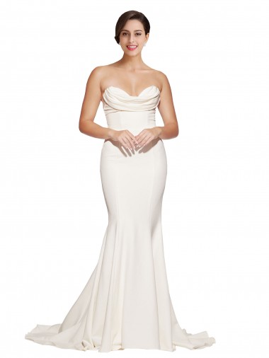 Buy Sweep Train Ivory Sleeveless Mermaid Low Back Formal Evening Dress