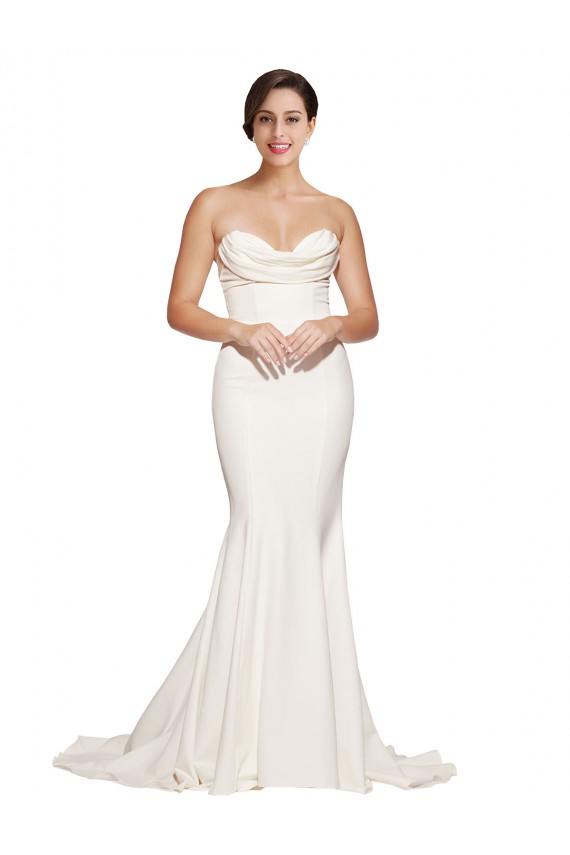 Buy Sweep Train Ivory Sleeveless Mermaid Low Back Formal Evening Dress