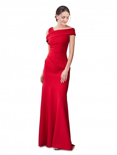 Buy Long Red Sleeveless Mermaid Stretch Crepe Formal Evening Dress