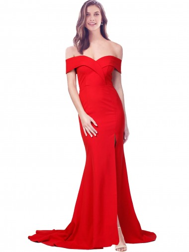 Buy Long Red Sleeveless Mermaid Side Slit Evening Dress