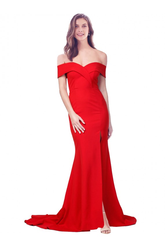 Buy Long Red Sleeveless Mermaid Side Slit Evening Dress