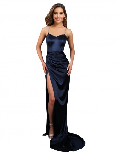 Buy Long Dark Navy Sleeveless Mermaid High Slit Formal Evening Dress