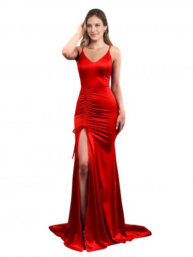Buy Long Red Sleeveless Mermaid Low Back Evening Dress