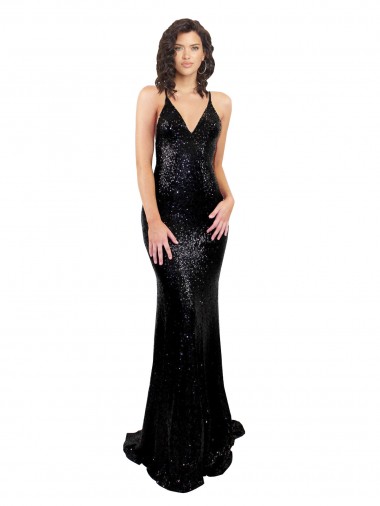 Buy Long Black Sleeveless Mermaid Open Back Black Tie Evening Dress