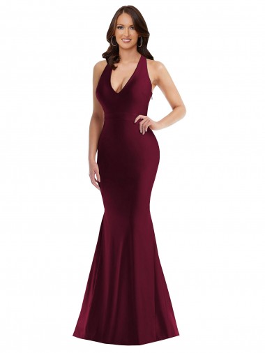Buy Long Burgundy Sleeveless Mermaid Open Back Plus Size Formal Evening Dress