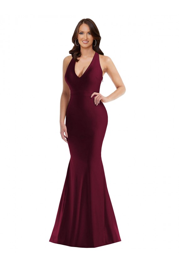 Buy Long Burgundy Sleeveless Mermaid Open Back Plus Size Formal Evening Dress