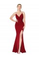 Buy Long Burgundy Sleeveless Mermaid V-Back High Slit Formal Evening Dress