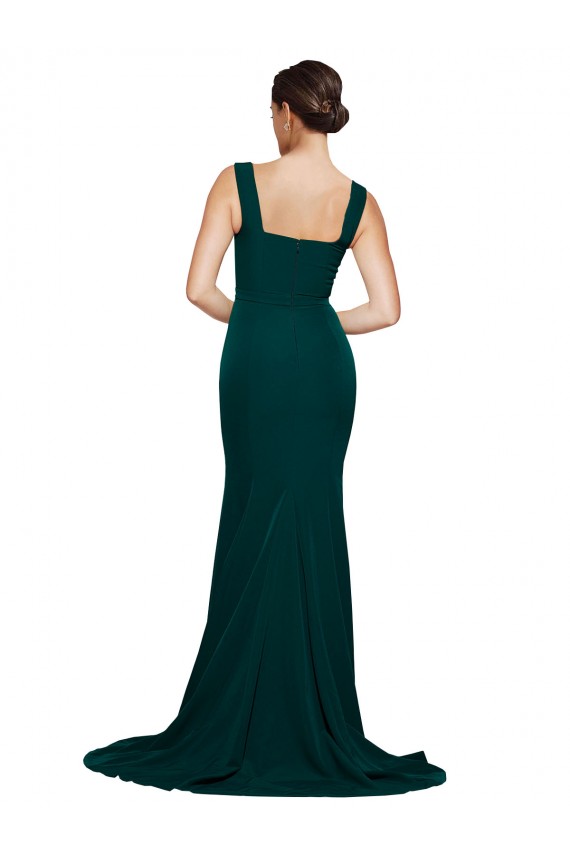 Buy Sweep Train Midnight Green Sleeveless Sheath Semi Formal Evening Dress