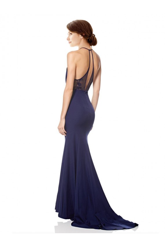 Buy Long Navy Blue Sleeveless Mermaid Evening Dress