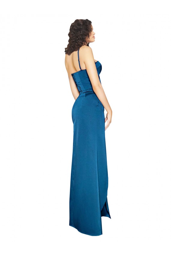 Buy Long Peacock Blue Sleeveless Sheath Low Back Formal Evening Dress