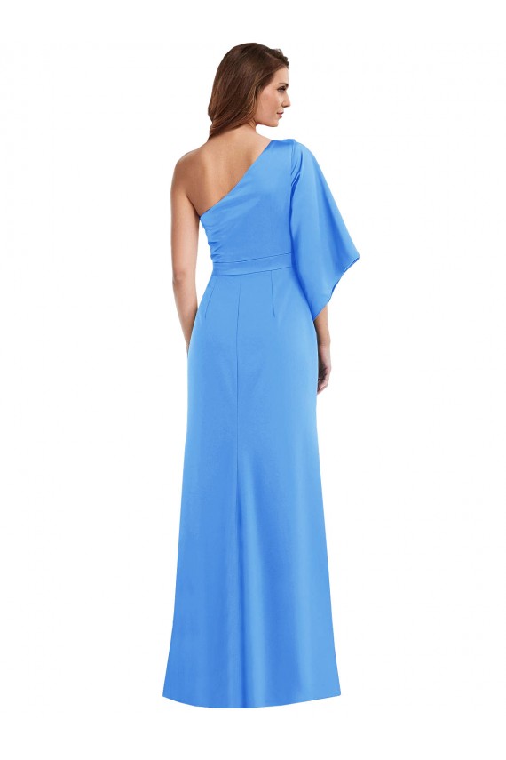 Buy Long Peacock Blue Bell Sleeves Trumpet Semi Formal Evening Dress