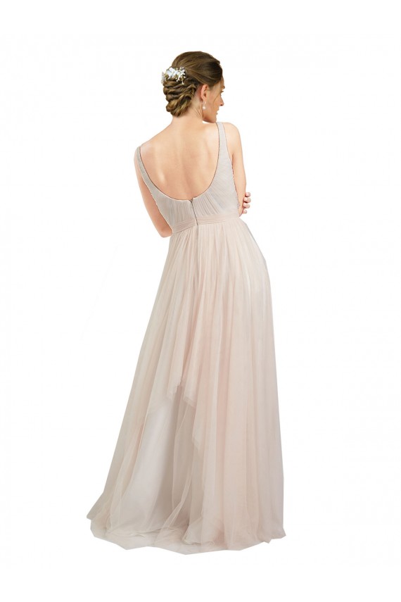 Buy Long Pink Sleeveless A-Line Open Back Tulle Semi Formal Evening Dress