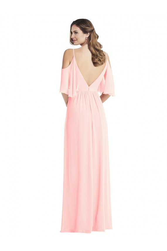 Buy Long Pink Cold Shoulder A-Line V-Back Semi Formal Evening Dress