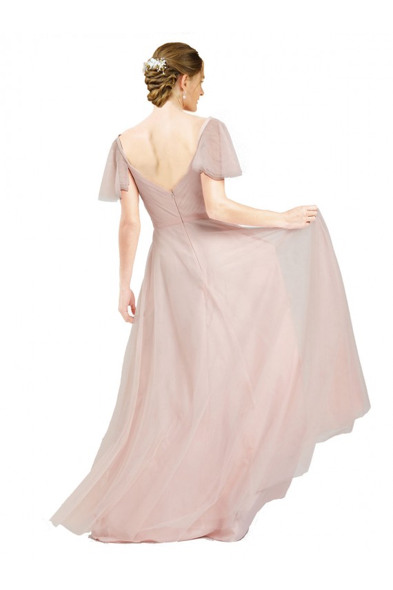 Buy Long Pink Flutter Sleeves A-Line Formal Dress