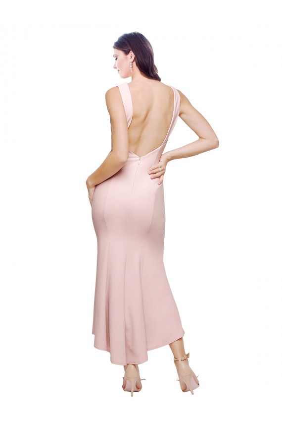 Buy Midi Length Pink Sleeveless Sheath Low Back High Low Evening Dress