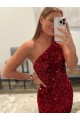 Buy Sweep Train Pink Sleeveless Sheath Velvet Sequin Evening Dress