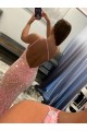 Buy Sweep Train Pink Sleeveless Sheath Velvet Sequin Evening Dress