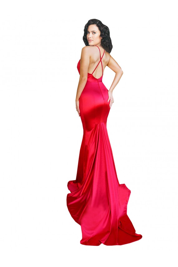 Buy Long Red Sleeveless Mermaid Low Back Formal Evening Dress