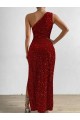 Buy Long Red Sleeveless Sheath Velvet Sequin Evening Dress