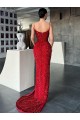 Buy Sweep Train Red Sleeveless Sheath Velvet Sequin Evening Dress