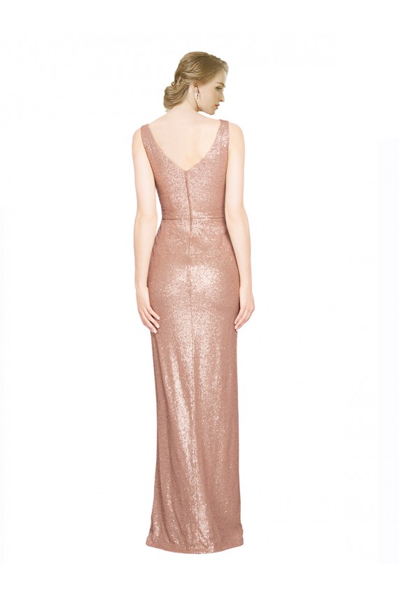 Buy Long Rose Gold Sleeveless Sheath Evening Dress