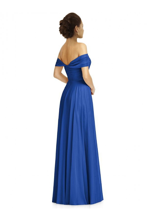 Buy Long Royal Blue Cap Sleeves A-Line Semi Formal Evening Dress