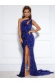 Buy Court Train Royal Blue Sleeveless Mermaid Velvet Sequin Evening Dress