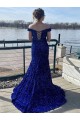 Buy Sweep Train Royal Blue Sleeveless Sheath Velvet Sequin Prom Dress