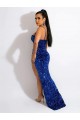 Buy Sweep Train Royal Blue Sleeveless Sheath Velvet Sequin Long Evening Dress