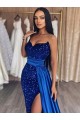 Buy Sweep Train Royal Blue Sleeveless Sheath Velvet Sequin Evening Gown