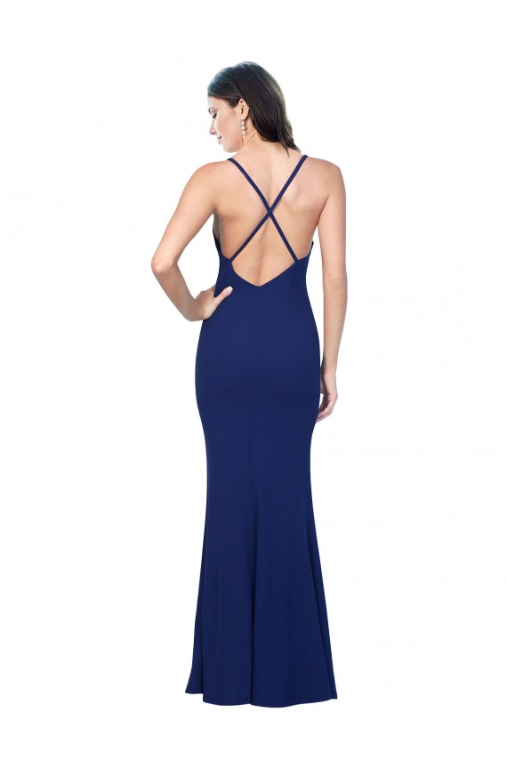 Buy Long Royal Blue Sleeveless Sheath Open Back Formal Evening Dress
