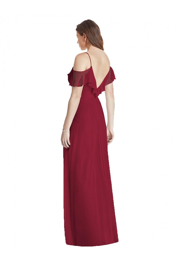 Buy Long Royal Blue Cold Shoulder Trumpet V-Back Semi Formal Evening Dress
