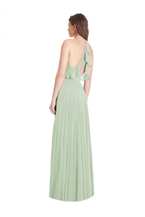 Buy Long Sage Cold Shoulder Trumpet Semi Formal Evening Dress