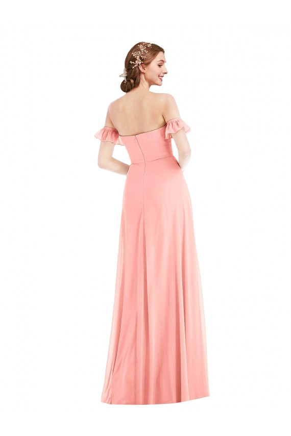Buy Long Salmon Flutter Sleeves A-Line Semi Formal Evening Dress