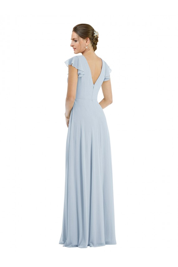Buy Long Sea Glass Flutter Sleeves A-Line V-Back Formal Evening Dress