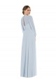 Buy Long Sea Glass Puff Sleeves A-Line Keyhole Back Formal Evening Dress
