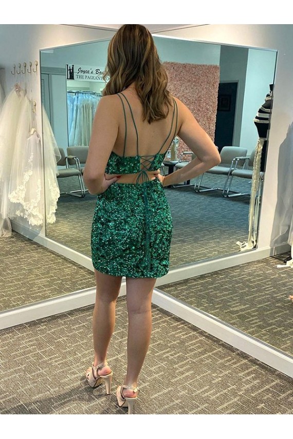 Buy Short Shamrock Green Sleeveless Sheath Velvet Sequin Evening Dress