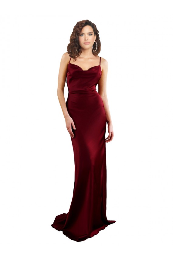 Buy Long Burgundy Sleeveless Sheath Open Back Formal Evening Dress
