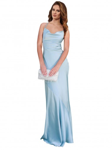 Buy Long Light Sky Blue Sleeveless Sheath Open Back Formal Evening Dress