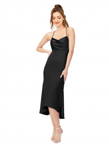 Buy Midi Length Black Sleeveless Sheath Open Back High Low Evening Dress