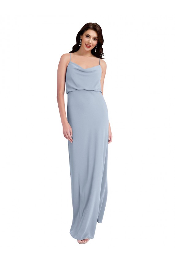 Buy Long Smoke Blue Sleeveless Sheath V-Back Formal Evening Dress