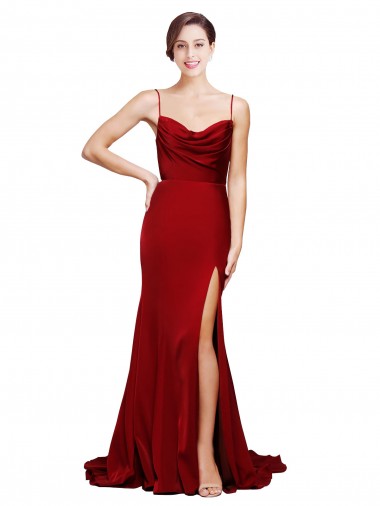Buy Sweep Train Burgundy Sleeveless Sheath Open Back Black Tie Evening Dress
