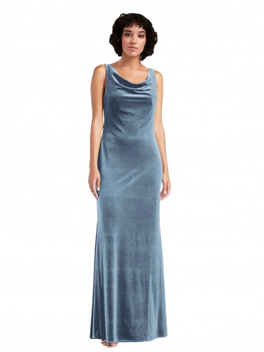 Buy Long Dusty Blue Sleeveless Sheath V-Back Evening Dress